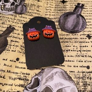 Pumpkin witch hat earrings